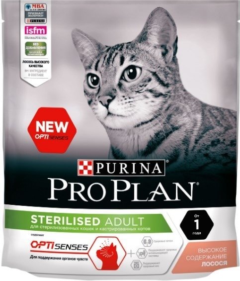 

Сухой корм для кошек Pro Plan Sterilised Adult OptiSenses с лососем 400 г