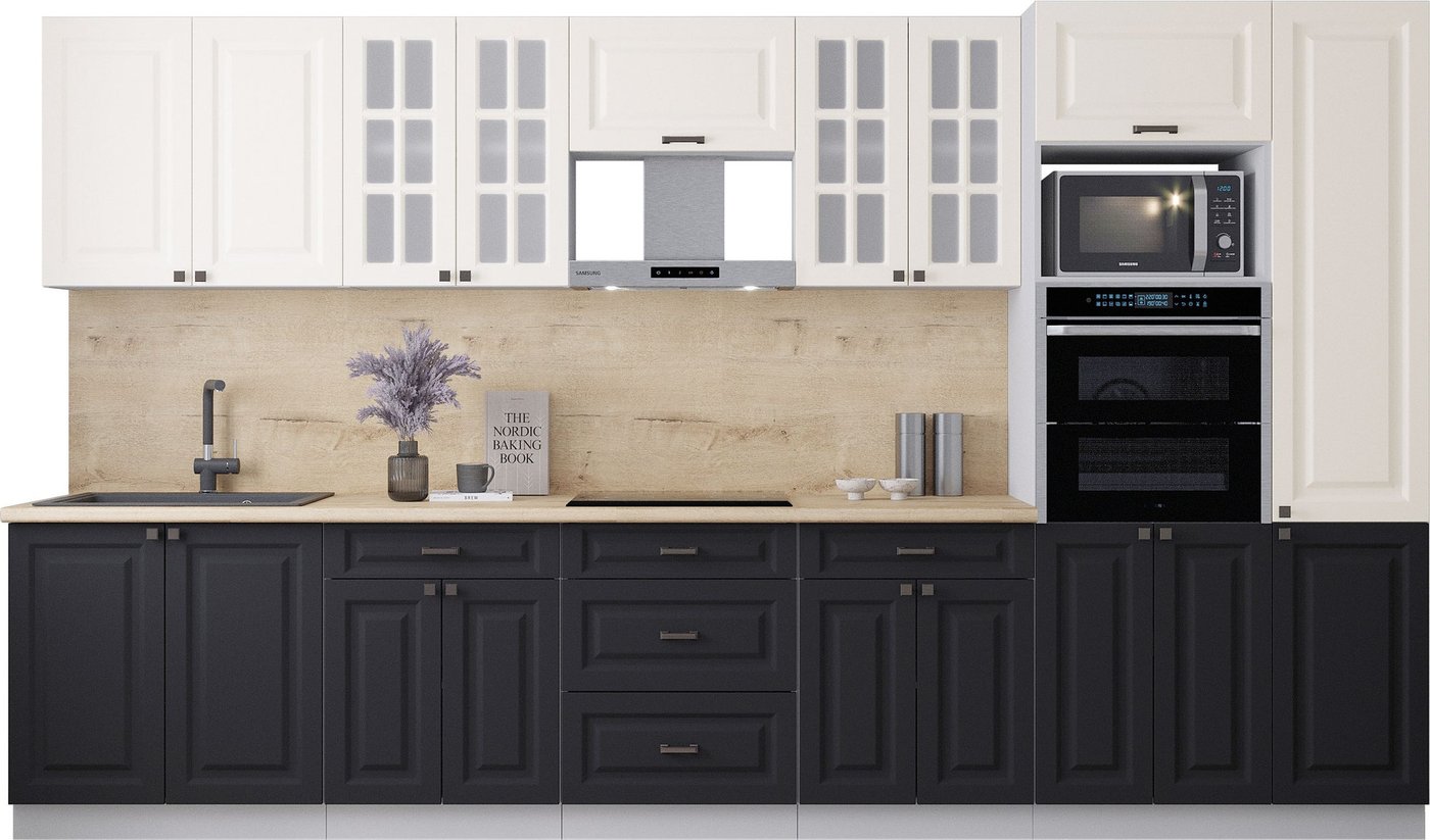 

Готовая кухня Интерлиния Мила Деко 3.6 (черный/белый/дуб бунратти)