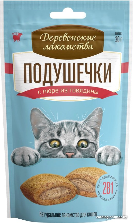 Лакомство для кошек Деревенские лакомства Подушечки с пюре из говядины 30 г