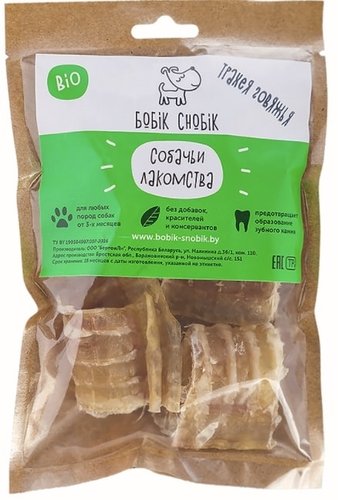 Лакомство для собак Бобик Снобик Трахея говяжья сушеная (колечки)