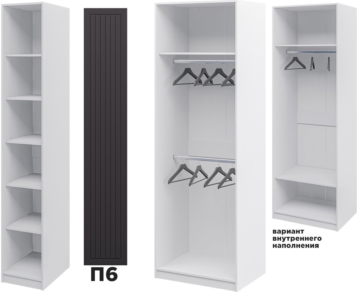 Шкаф распашной Мебель Неман МН-039-06 и МН-039-03 с фасадом МДФ П6 (графит)