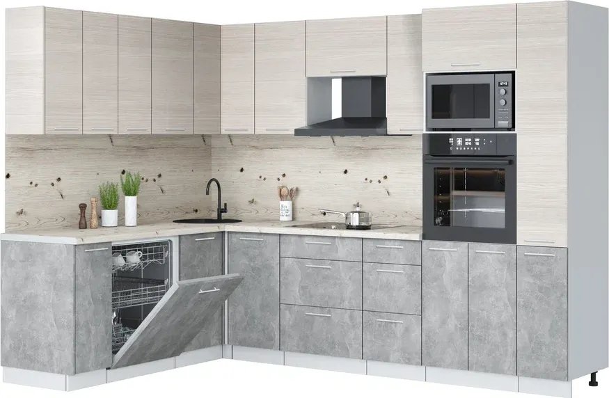 

Готовая кухня Интерлиния Мила Лайт 1.896х2.88 (вудлайн кремовый/бетон/бискайская сосна)