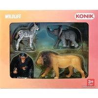 Набор фигурок Konik Лев, шимпанзе, слоненок, зебра AMW2126