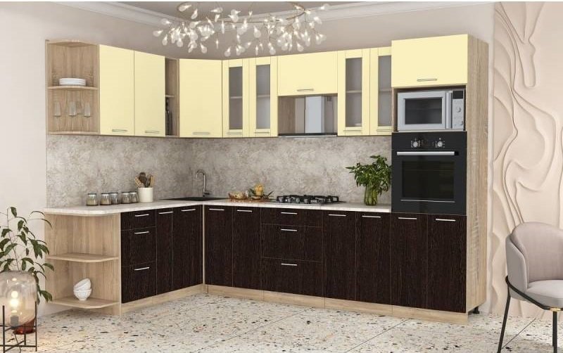 

Готовая кухня Интерлиния Мила 1.88x3.0 левая (ваниль-дуб венге-малага)