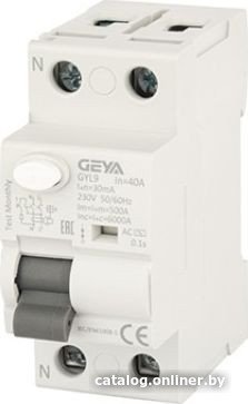 Устройство защитного отключения GEYA GYL9-2P-40A-30mA 2P 40A 6 kA 30mA A 2M GYL92P40A30