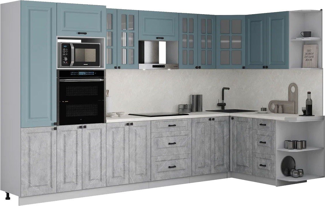 

Готовая кухня Интерлиния Мила Деко 1.68x3.4 PR (керамика/океан/опал светлый)