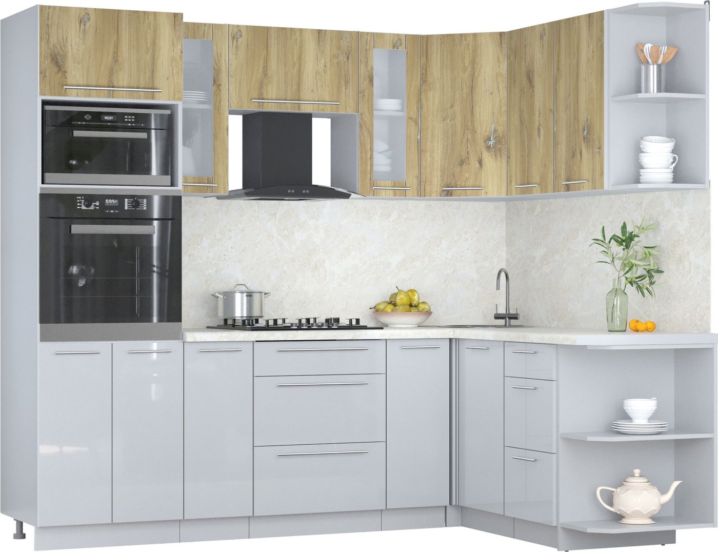 

Готовая кухня Интерлиния Мила Пластик 1.68x2.4 PR (дуб эпоксид/туманный глянец/опал светлый)