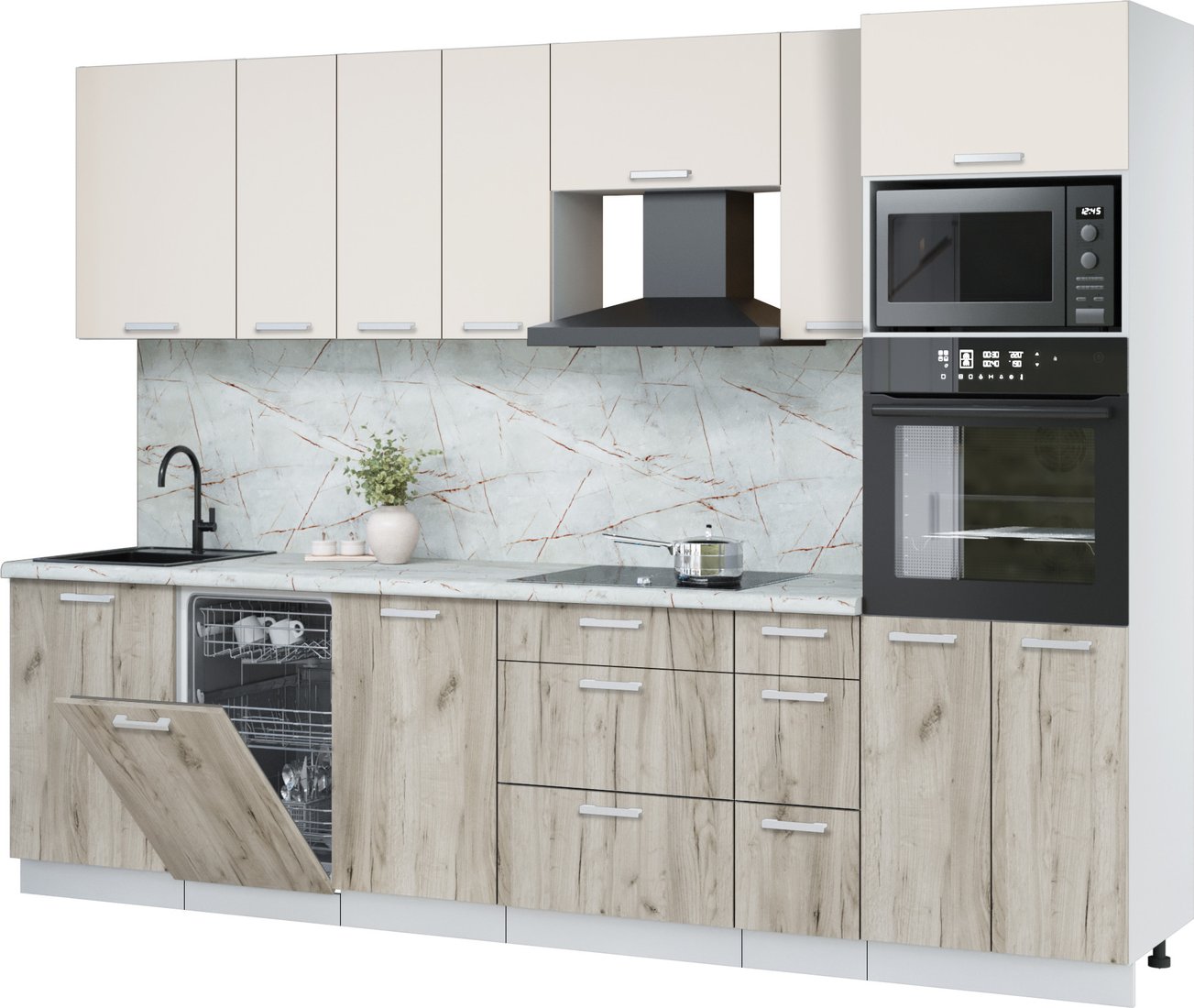 

Готовая кухня Интерлиния Мила Лайт 2.9-ПМ3 (персидский жемчуг/дуб серый/серый каспий)