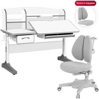 Ученический стол Anatomica Uniqa Armata Duos с надстройкой и подставкой для книг (белый/серый/серый)