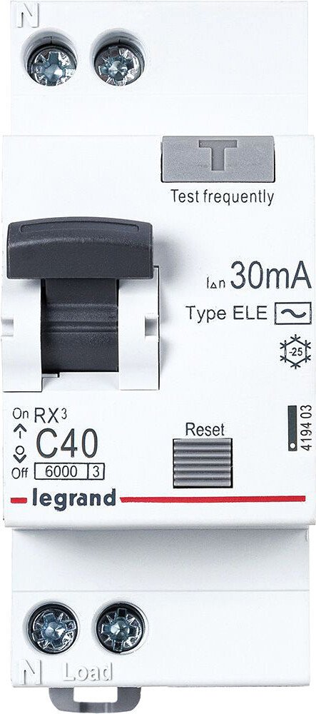 

Дифференциальный автомат Legrand RX3 1P+N C 40А 30мА 6кА 2М AC 419403