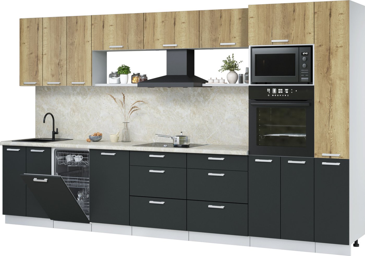 

Готовая кухня Интерлиния Мила Лайт 3.6-ПМ3 (дуб золотой/антрацит/опал светлый)