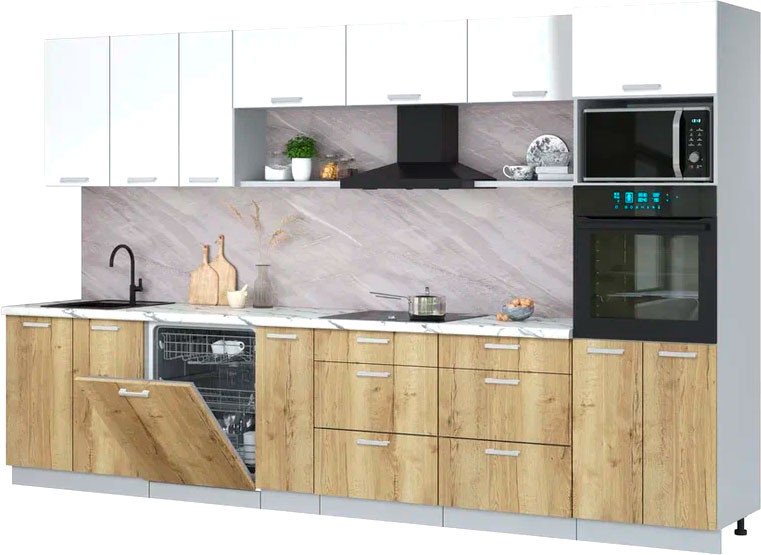 

Готовая кухня Интерлиния Мила Лайт 3.5-ПМ1-2 (белый платинум/дуб золотой/белый гранит)