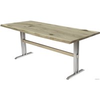 Кухонный стол Buro7 Двутавр 180 (с обзолом и сучками, дуб беленый/серебро)