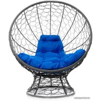 Кресло M-Group Кокос на подставке 11590310 (серый ротанг/синяя подушка)