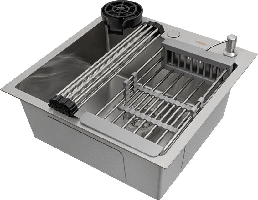 

Кухонная мойка ARFEKA ECO AR мойка 500*500, омыватель стаканов, коландер, роллер-мат, дозатор Satin