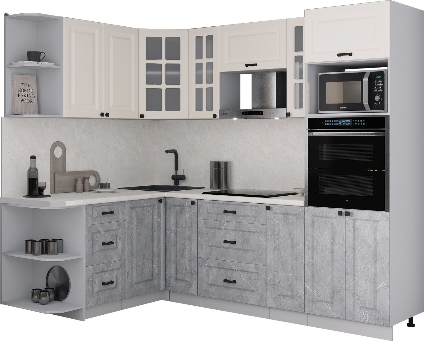 

Готовая кухня Интерлиния Мила Деко 1.68x2.4 LV (керамика/белый/опал светлый)