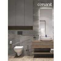 Унитаз подвесной Cersanit Carina New Clean On с инстал. Link Pro (с кнопкой Estetica 64112 черный/хром)