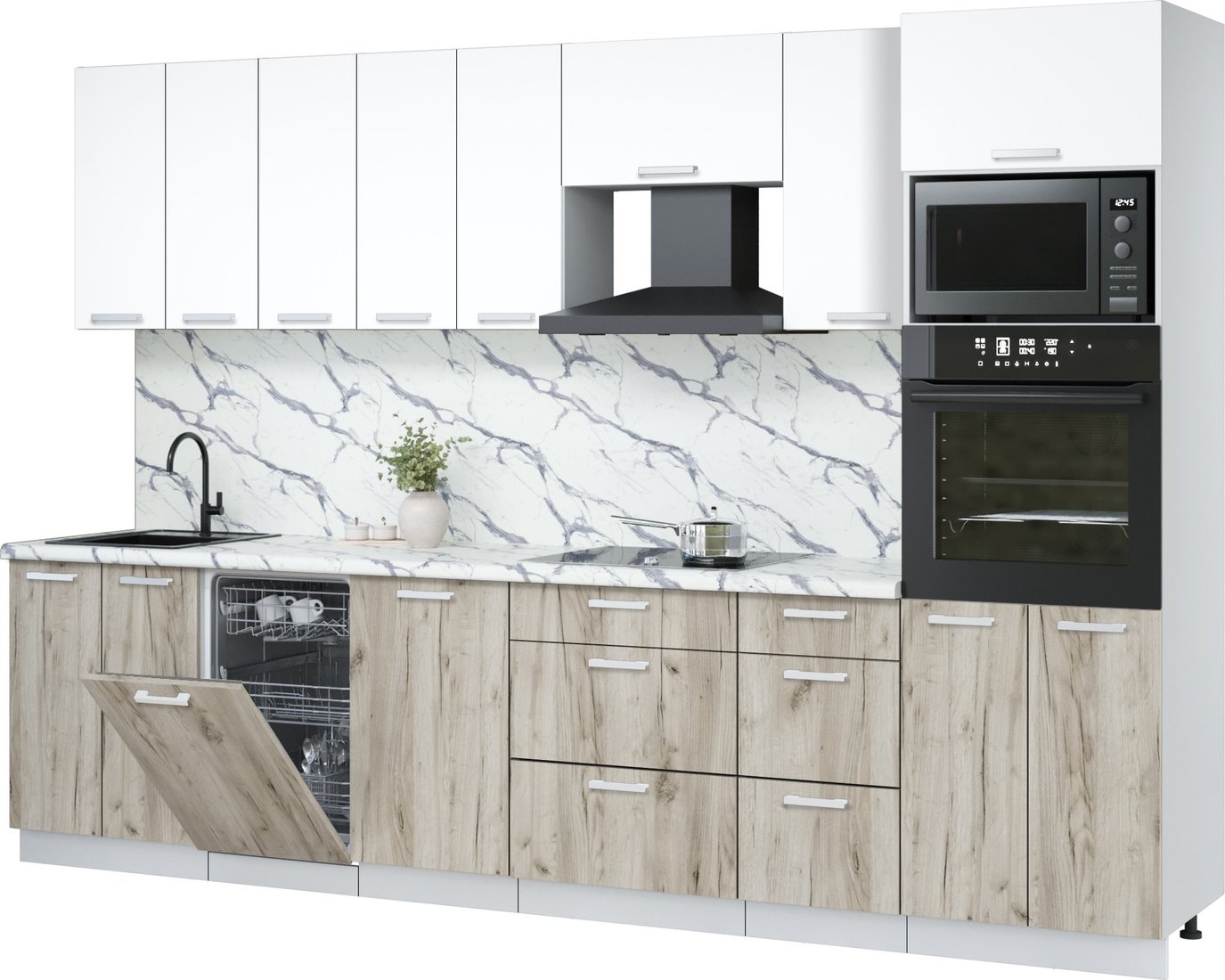 

Готовая кухня Интерлиния Мила Лайт 3.1-ПМ3 (белый платинум/дуб серый/белый гранит)