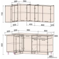 Готовая кухня Интерлиния Мила Лайт 1.2x1.8 (серебристый-бетон-бискайская сосна)