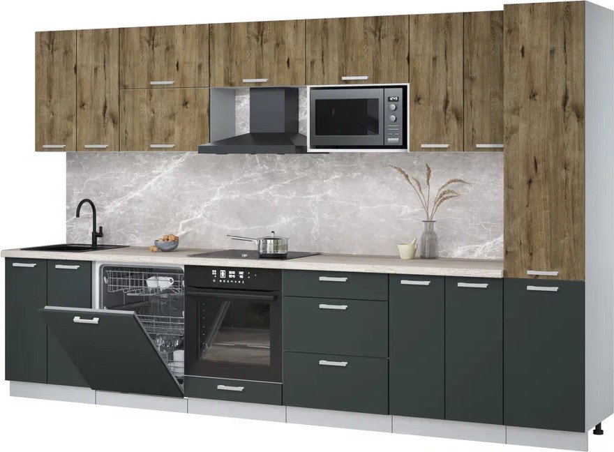 

Готовая кухня Интерлиния Мила Лайт 3.4-ПМ2 (дуб веллингтон/антрацит/травертин серый)