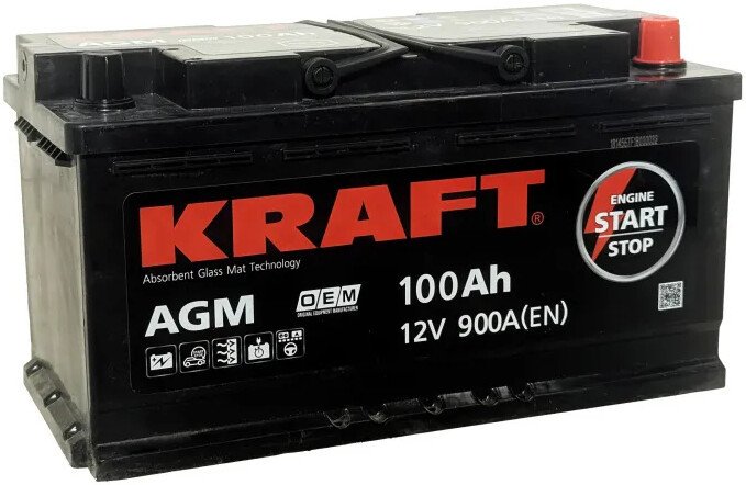 Автомобильный аккумулятор KRAFT AGM R+ (100 А·ч)