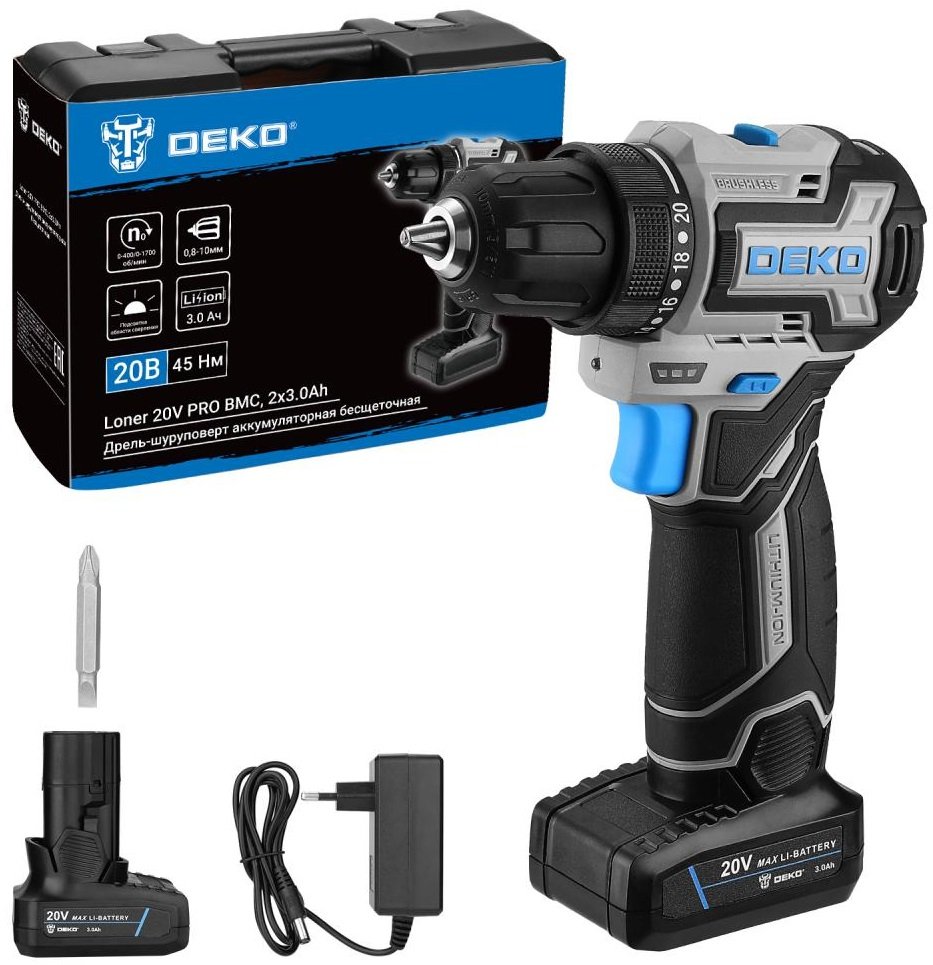 

Дрель-шуруповерт Deko Loner 20V PRO 085-1010 (с 2-мя АКБ, кейс)