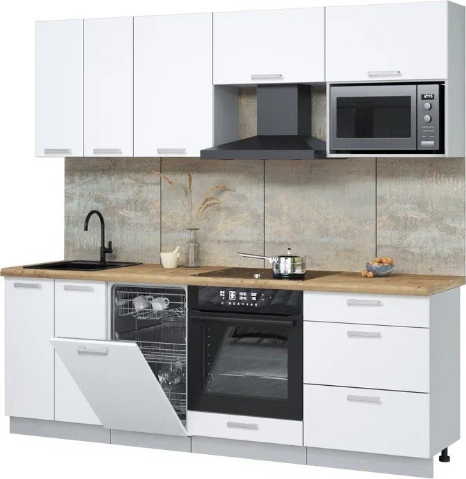 

Готовая кухня Интерлиния Мила Лайт 2.25-ПМ4 (белый платинум/белый платинум/дуб бунратти)