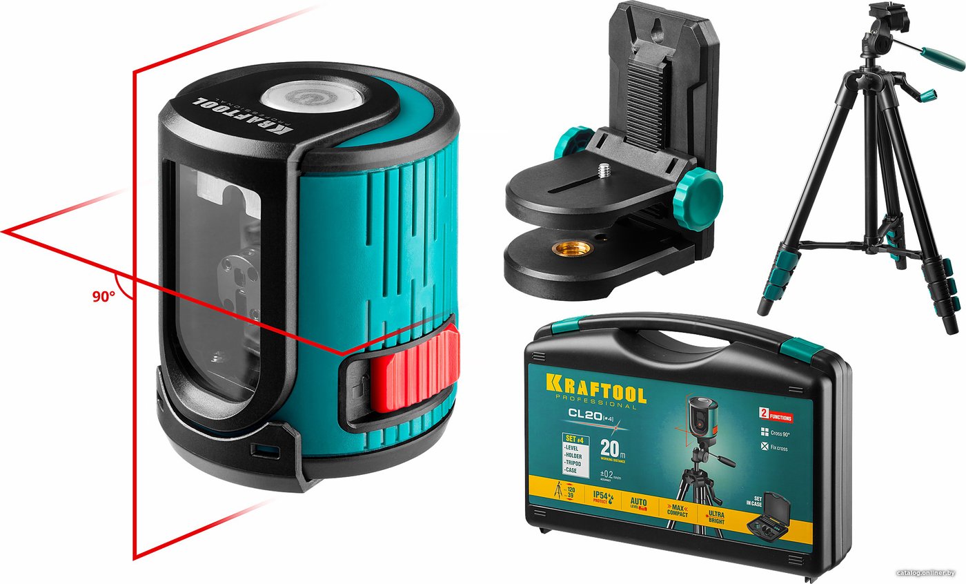 Лазерный нивелир KRAFTOOL CL-20 34700-4 (с держателем и штативом, кейс)