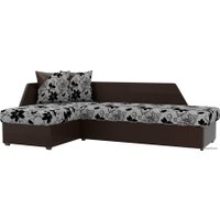 Угловой диван Лига диванов Андора 28772 (левый, флок на рогожке/экокожа, цветы/коричневый)