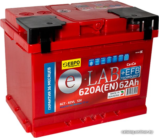 Автомобильный аккумулятор E-Lab 6СТ-62R + EFB (62 А·ч)