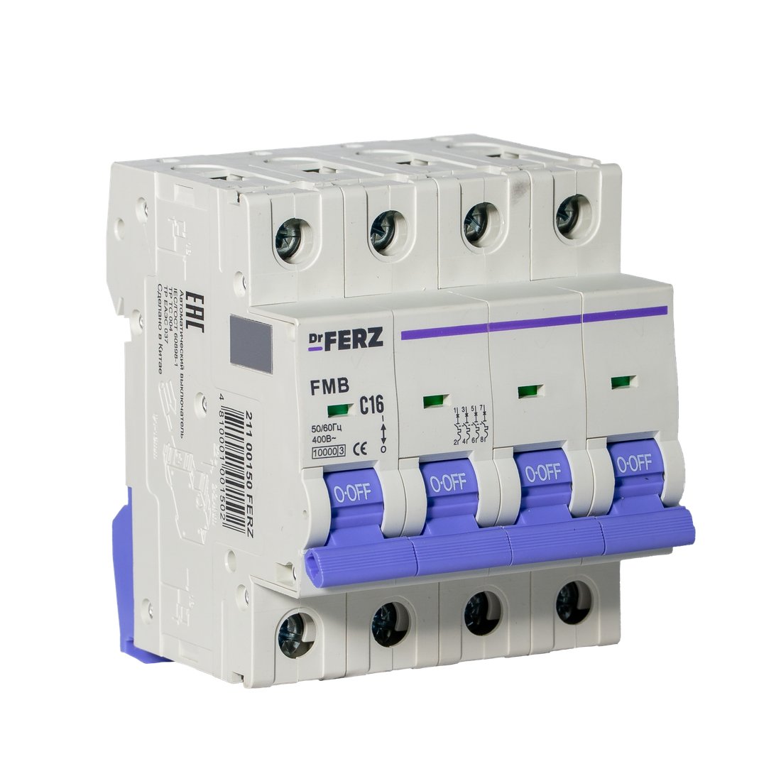 

Выключатель автоматический Dr.Ferz FMB-C 10kA 4P 16 C 21100150FERZ
