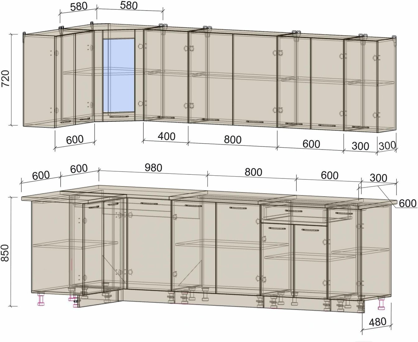 

Готовая кухня Интерлиния Мила 12x27 (антрацит/вудлайн кремовый)