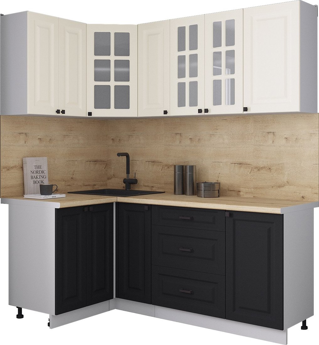 

Готовая кухня Интерлиния Мила Деко 1.2x1.9 (черный/белый/дуб бунратти)