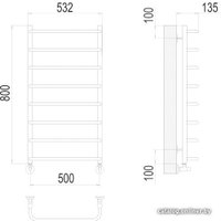 Полотенцесушитель TERMINUS Стандарт П8 500x800 нп (хром)