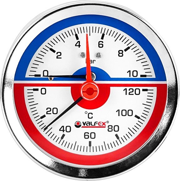 

Труба Valfex Термоманометр сантехнический 80мм 1/2" 6 бар 120°С VF.TMZ.80.012.06