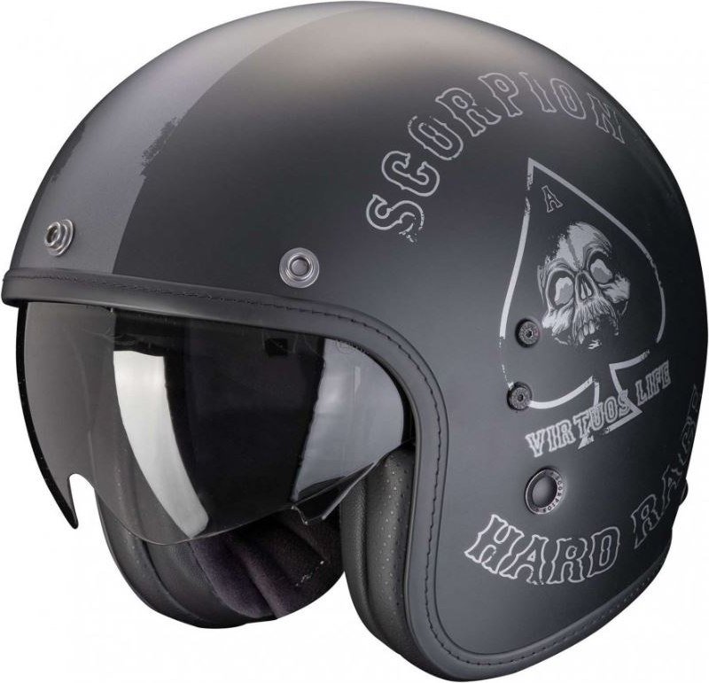 

Мотошлем Scorpion Exo Belfast Evo Spade (р. S, черный матовый/серебристый)