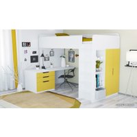 Кровать-чердак Polini Kids Simple с письменным столом и шкафом (белый/солнечный)