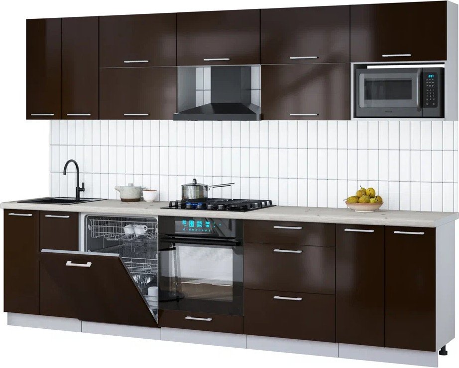 

Готовая кухня Интерлиния Мила Gloss 3.0-ПМ2 (шоколад глянец/шоколад глянец/бискайская сосна)