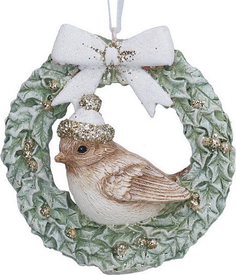 

Елочная игрушка Gisela Graham Snowberries Птица в венке с бантом 10558