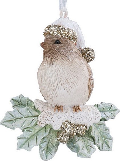 

Елочная игрушка Gisela Graham Snowberries Птица на листьях 10634