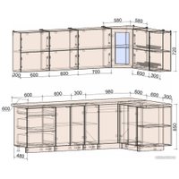 Готовая кухня Интерлиния Мила Матте 1.5x2.5 А правая (слоновая кость/мята/травертин серый)