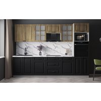 Готовая кухня Интерлиния Мила Деко 3.0 (черный/дуб вотан/белый гранит)