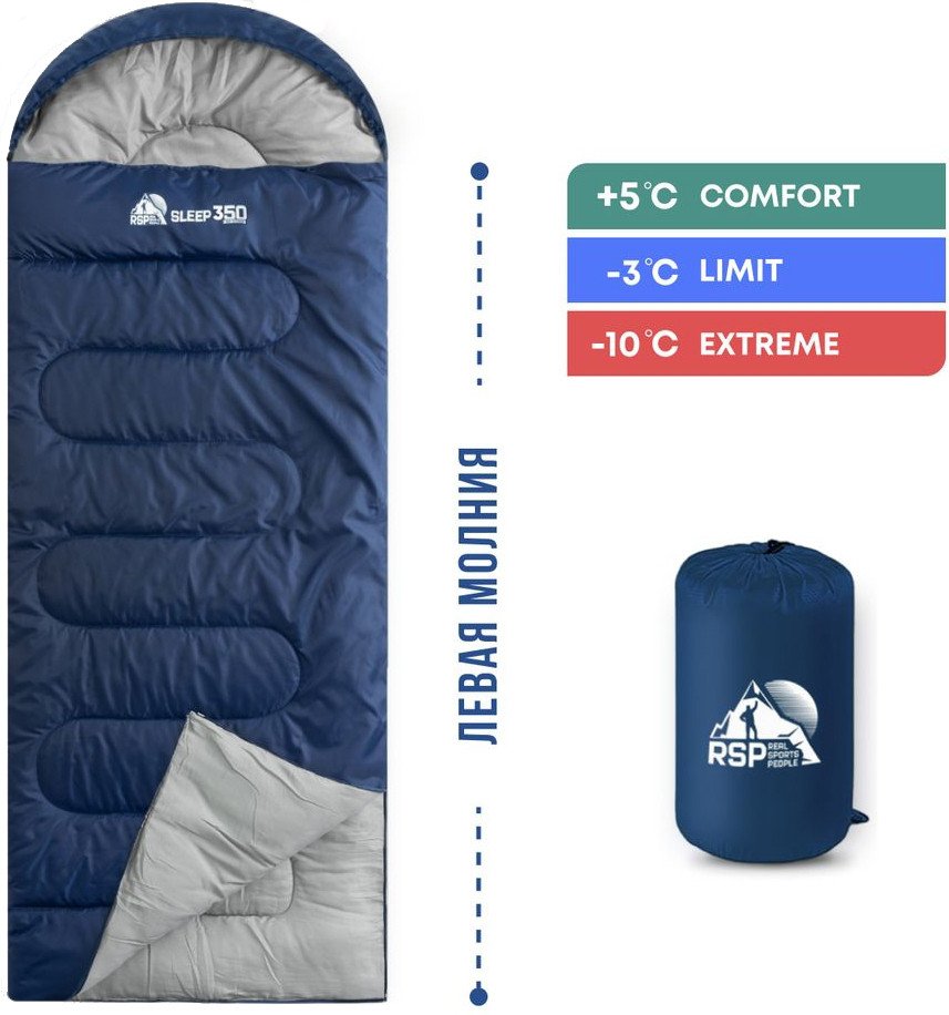 

Спальный мешок RSP Outdoors Sleep 350 L (синий, 220x75см, молния слева)