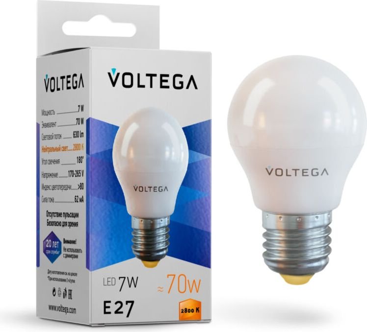 

Светодиодная лампочка Voltega Simple Globe 7W 2800K E27 7052