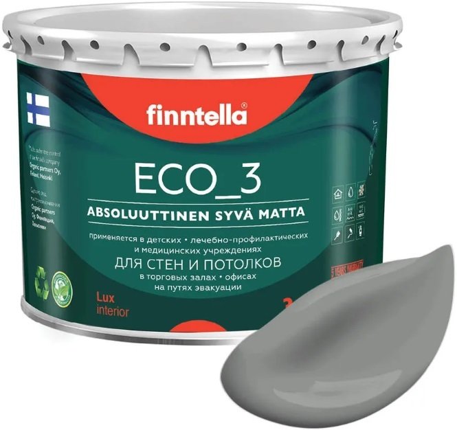 

Краска Finntella Eco 3 Wash and Clean Kivia F-08-1-3-LG225 2.7 л (серый)
