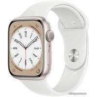 Умные часы Apple Watch Series 8 45 мм (алюминиевый корпус, звездный свет/белый, спортивный силиконовый ремешок S/M)