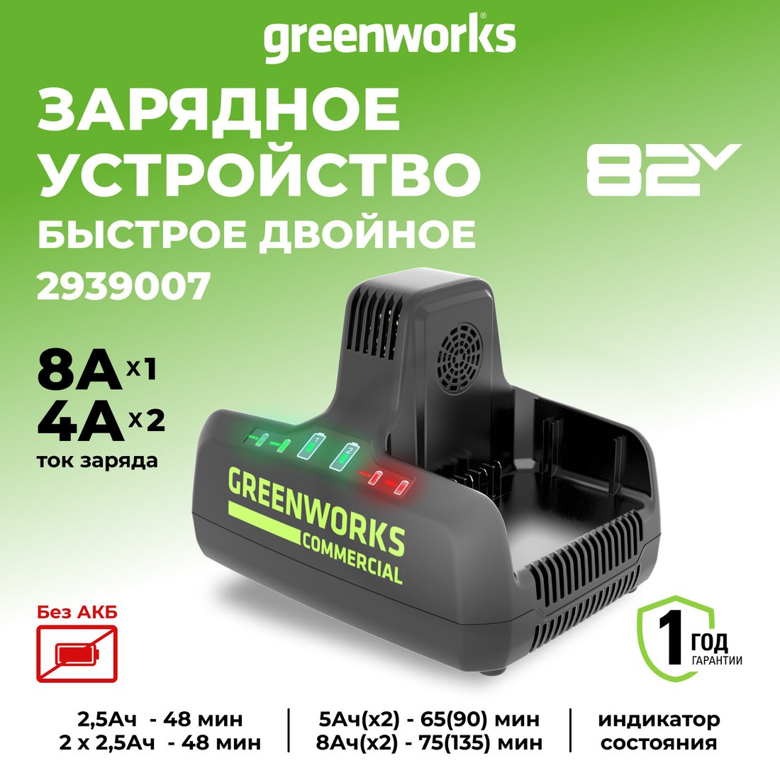 Зарядное устройство Greenworks G82C2 (2x82В)
