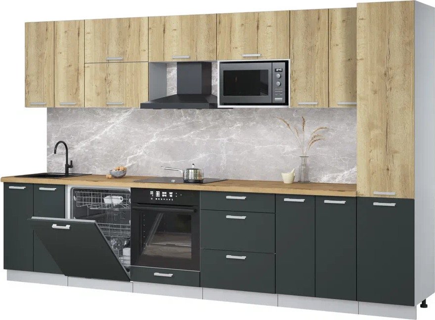 

Готовая кухня Интерлиния Мила Лайт 3.4-ПМ2 (дуб золотой/антрацит/дуб бунратти)