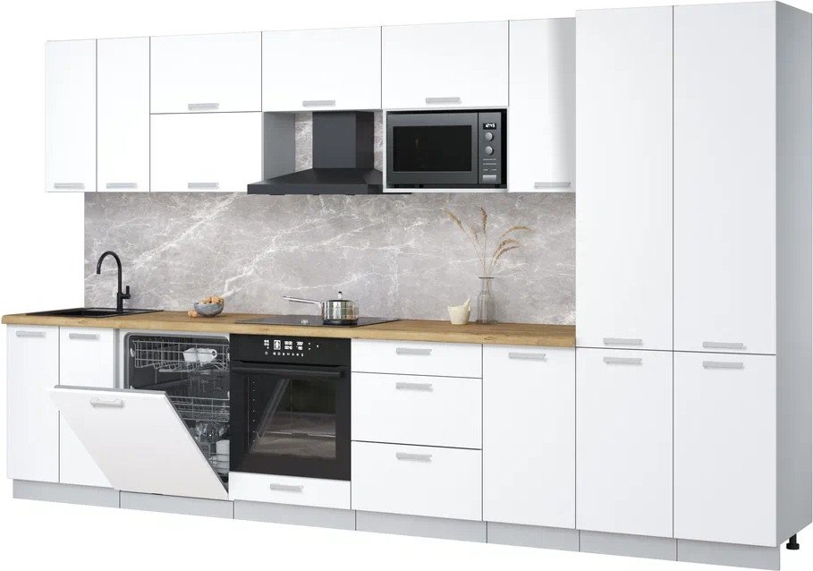 

Готовая кухня Интерлиния Мила Лайт 3.6-ПМ2 (белый платинум/белый платинум/дуб бунратти)