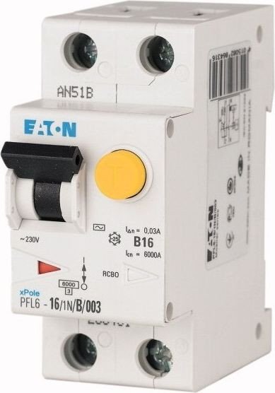 

Дифференциальный автомат Eaton PFL6-40/1N/C/003, 1P+N, 40A, хар-ка C, 6kA, 30mA, тип АС, 2M 286471